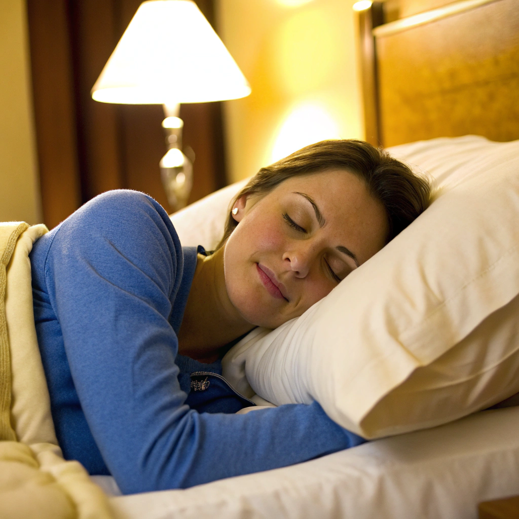 a woman asleep on her bed
